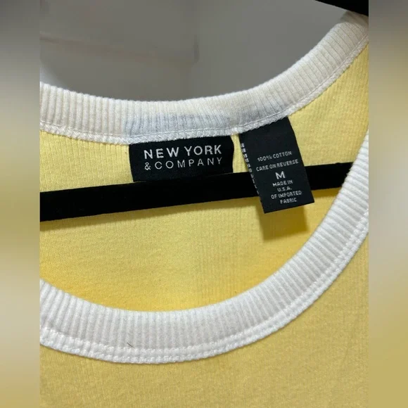 100% cotton New York & Company Yellow Tank Top with White Trim ribbed - Picture 3 of 4